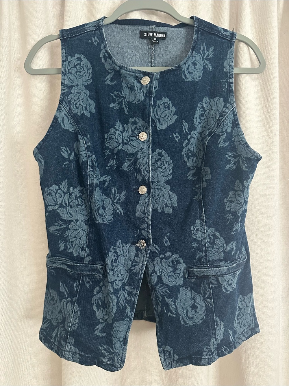 Steve Madden Blue Floral Denim Vest